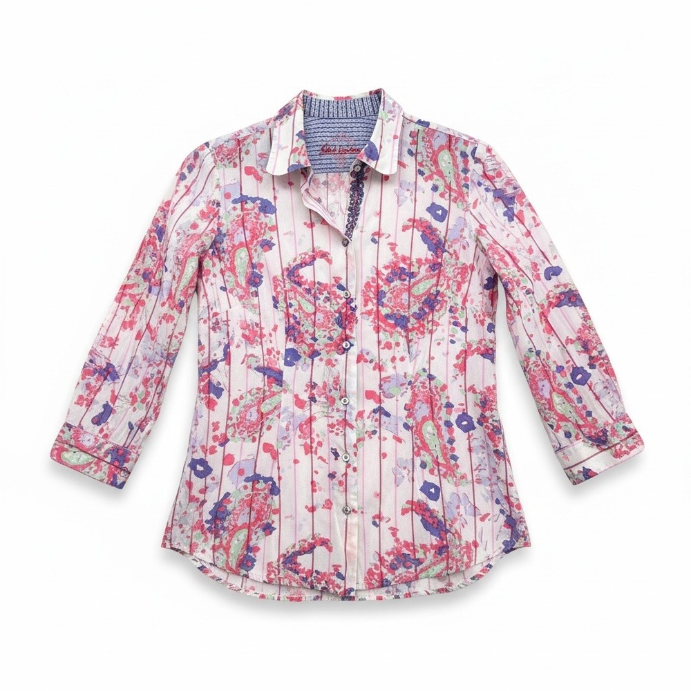 Robert Graham Artistic Print Shirt Med Embroidered Detail Contrast Flip Cuff